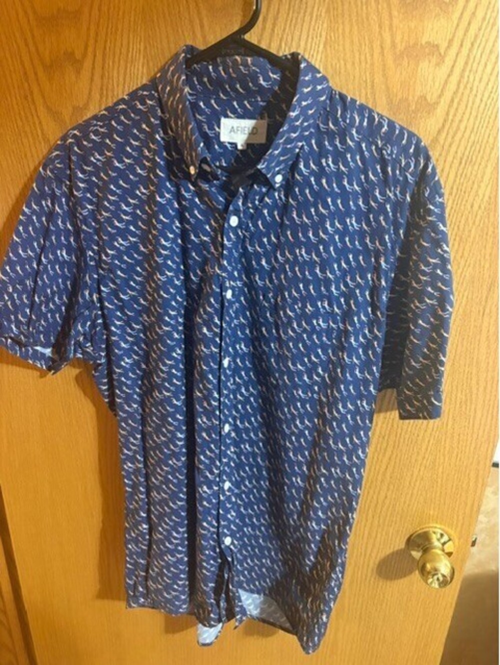 Afield blue patterned short sleeve button-up shirt